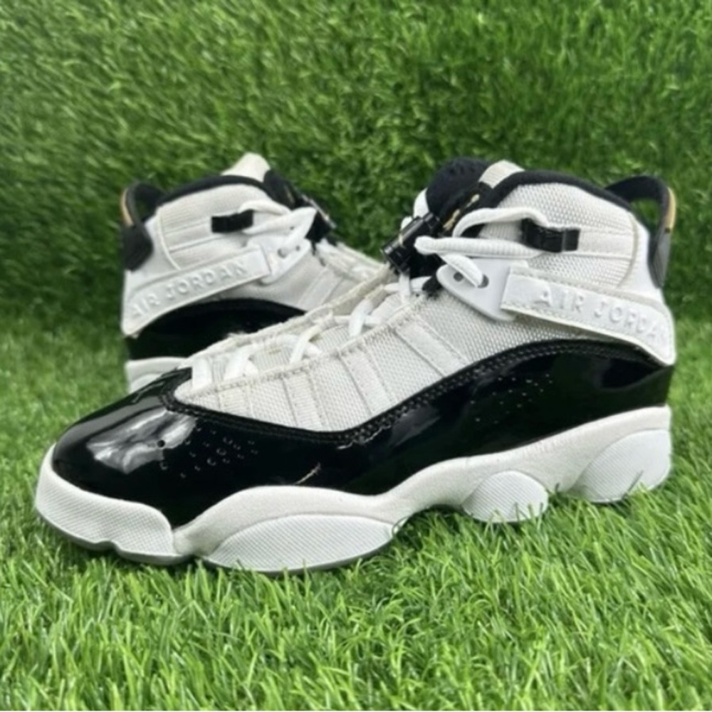 Air Jordan 6 Rings - white with black patent  leather .